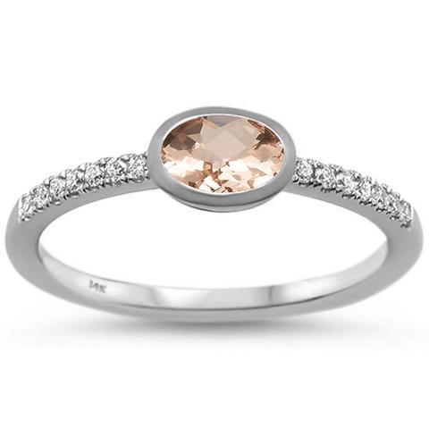 Sonara Fine Jewelry Rings Morganite and Diamond Trendy Minimalist Ring in 14K White Gold, Very Chic
