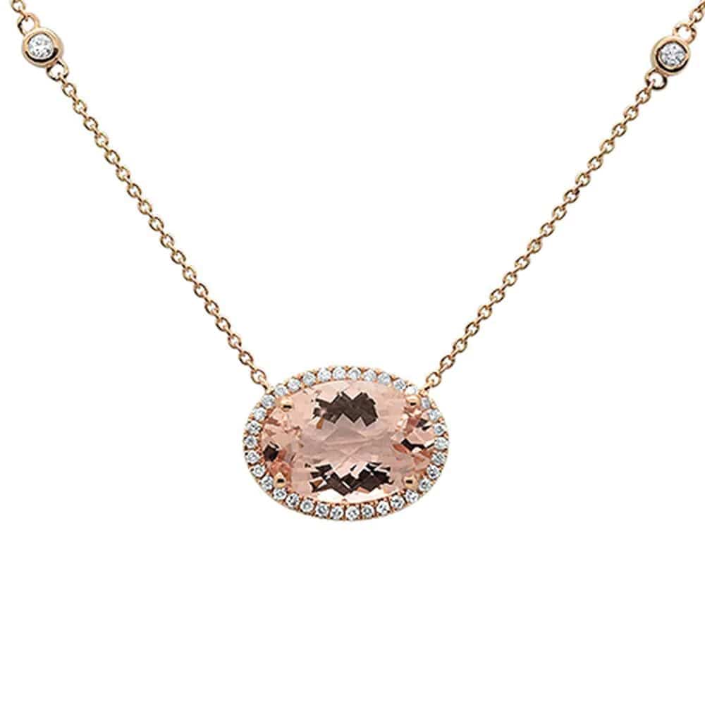 Sonara Necklace Morganite and Diamond Oval Necklace in 10K Rose Gold-Stunning!