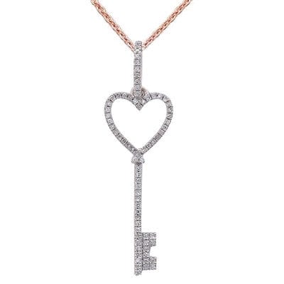Sonara Necklaces 14K Rose Gold Key to My Heart Diamond Pendant 14K White, Yellow or Rose Gold
