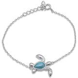 Sonara Sea Turtle Bracelet Single Turtle Larimar Sterling Silver Chain Bracelet 7"