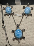 Turtle Jewelry SET in 925 Sterling Silver Natural Larimar