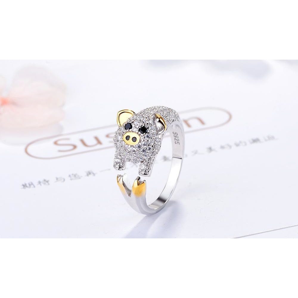 Animals Ring Lovely Piggy Golden Opening Ring, Fashion Rings