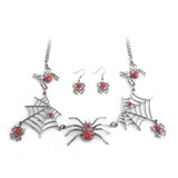 Spider Necklace for Halloween! Red Sparkling Spiders on Black Webs - The Pink Pigs, A Compassionate Boutique