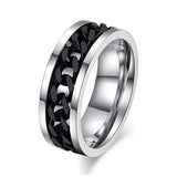Stainless Steel & Titanium Ring with Chain Spinner Inset in Gold, Silver or Black! Great Ring for Bikers, Gear Heads! - The Pink Pigs, A Compassionate Boutique
