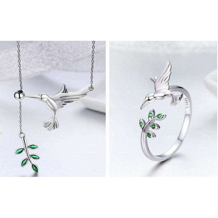 Sterling Silver Hummingbird Jewelry: Necklace, Earrings, Ring or SET! - The Pink Pigs, Animal Lover's Boutique