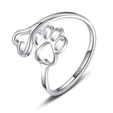 Paw Print and Heart Sterling Silver Adjustable Ring for Pet Lovers!