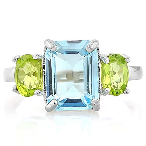 Swiss Baby Blue Topaz & 2ct Peridot Sterling Silver Ring - The Pink Pigs, A Compassionate Boutique