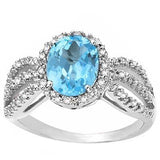 Swiss Blue Topaz and Diamond 3 Shoulder Ring, Classic Beauty!