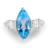 Swiss Blue Topaz, Marquise with White Topaz in Solid 925 Sterling Silver, Gorgeous!