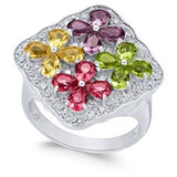 Synthetic Multi-Stone & CZ Cluster Ring in Sterling Silver Sz 7