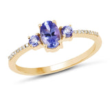 Tanzanite and Diamond 3 Stone Ring in Solid 14K Yellow Gold, So Elegant and Dainty! - The Pink Pigs, A Compassionate Boutique