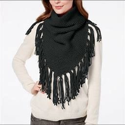 Steve Madden Fringe Triangle Snood Scarf - Black - The Pink Pigs, A Compassionate Boutique