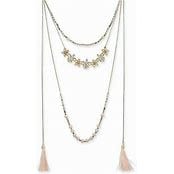 Gold-Tone Flower, Bead & Tassel Multi-Layer Necklace By INC