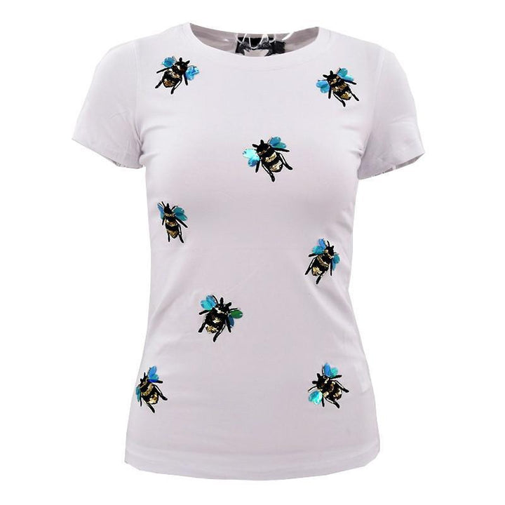 The Pink Pigs Apparel 2XL / White Sequin Bee Shirt-ADORABLE and Classy for the Ladies!