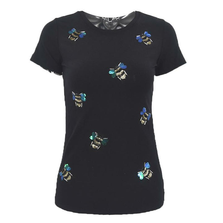 The Pink Pigs Apparel S / Black Sequin Bee Shirt-ADORABLE and Classy for the Ladies!