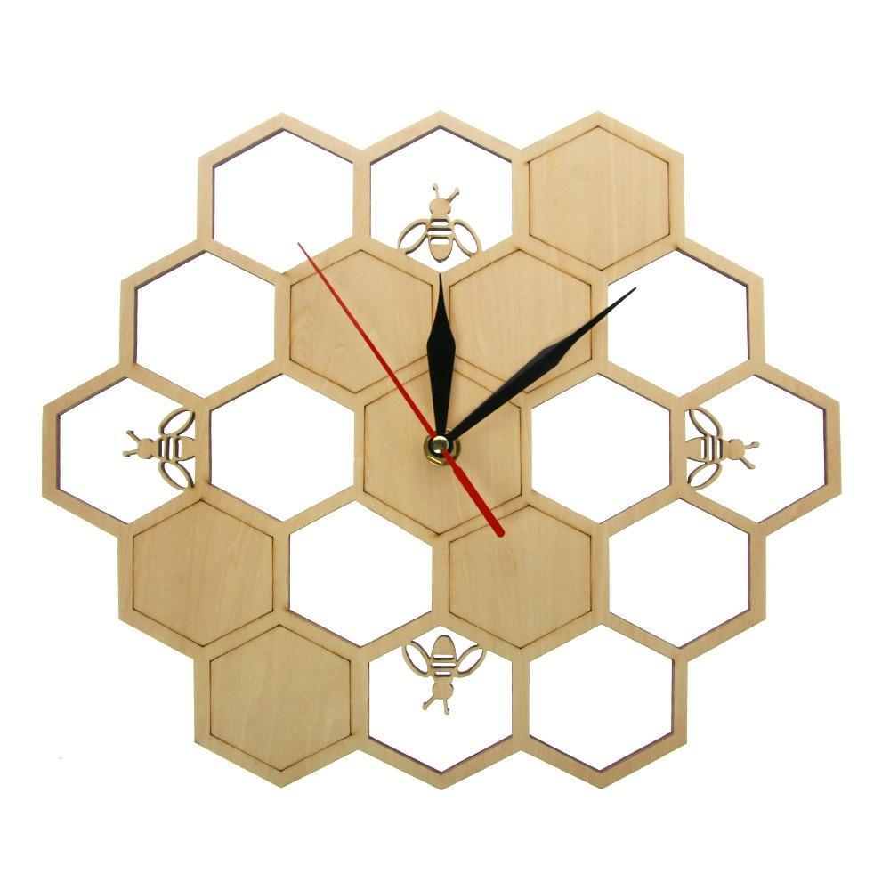 The Pink Pigs Decor Bee Wall Clocks-3 styles, Bee and Honeycomb Natural Wood Wall Clocks