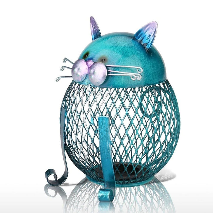 The Pink Pigs Decor Blue Cat Bank Wire Animal Cork Cages & Banks!  Pig, Dog, Cat, Chicken, Cardinal, Owl & More! Metal Craft Decor,