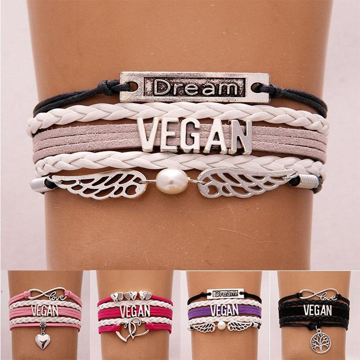 The Pink Pigs Fashion Bracelets Blk/Gray Trendy Vegan Multi-Layer Bracelet, Faux Leather in Variety of Colors and Charms
