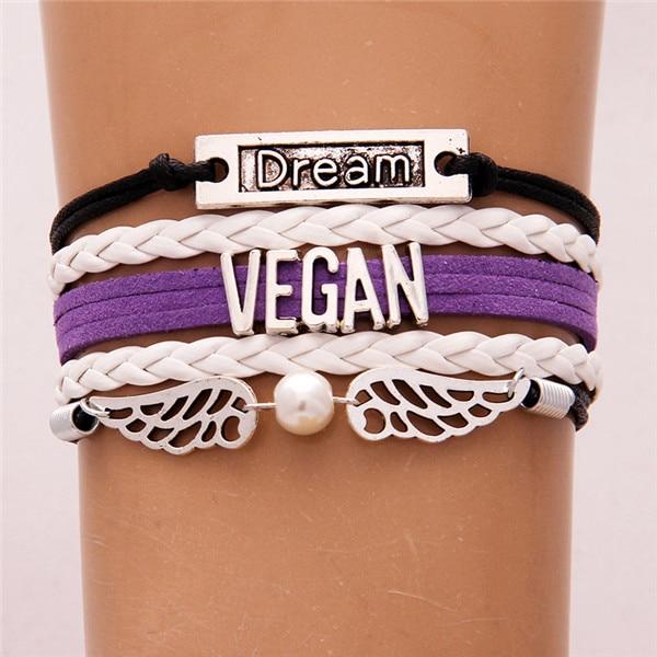 The Pink Pigs Fashion Bracelets Purple Trendy Vegan Multi-Layer Bracelet, Faux Leather in Variety of Colors and Charms