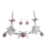 The Pink Pigs Fashion Jewelry Spider Necklace for Halloween!  Red Sparkling Spiders on Black Webs