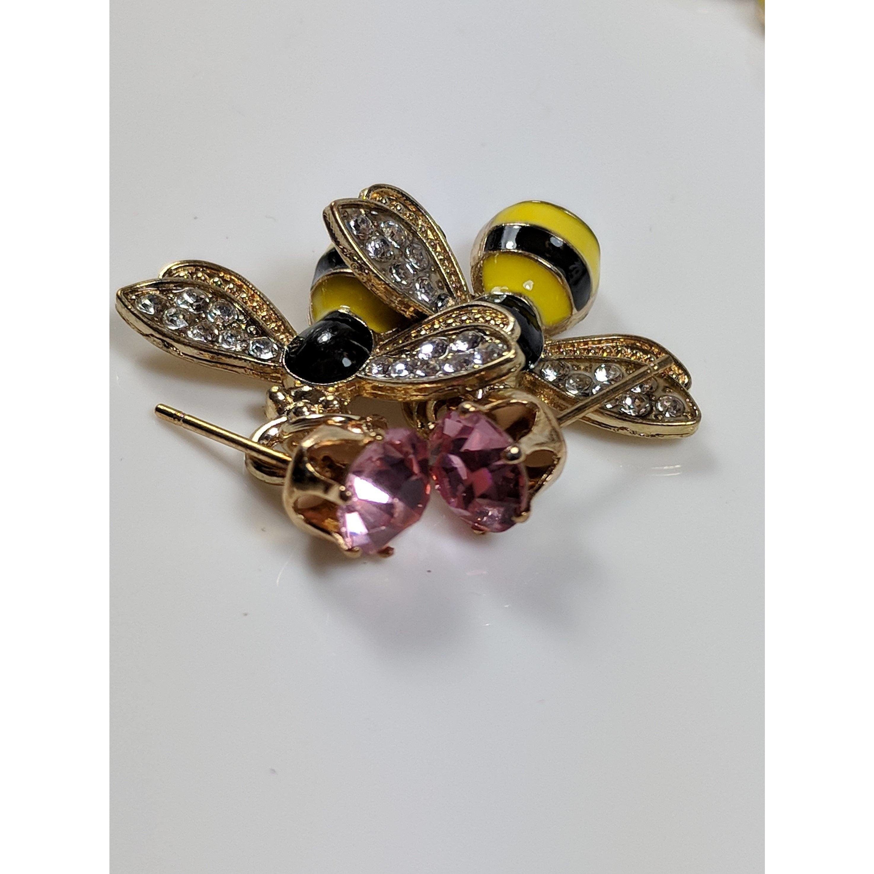 Bumble Bee Hive Charm – Honey Bee With Sparkling Crystals – 14K Gold Electro-Plated – Includes Pouch