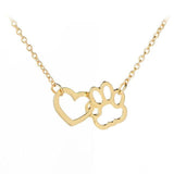 The Pink Pigs Fashion Necklace Gold Pet Paw Print and Heart Necklaces Cute Necklace for Pet Lovers