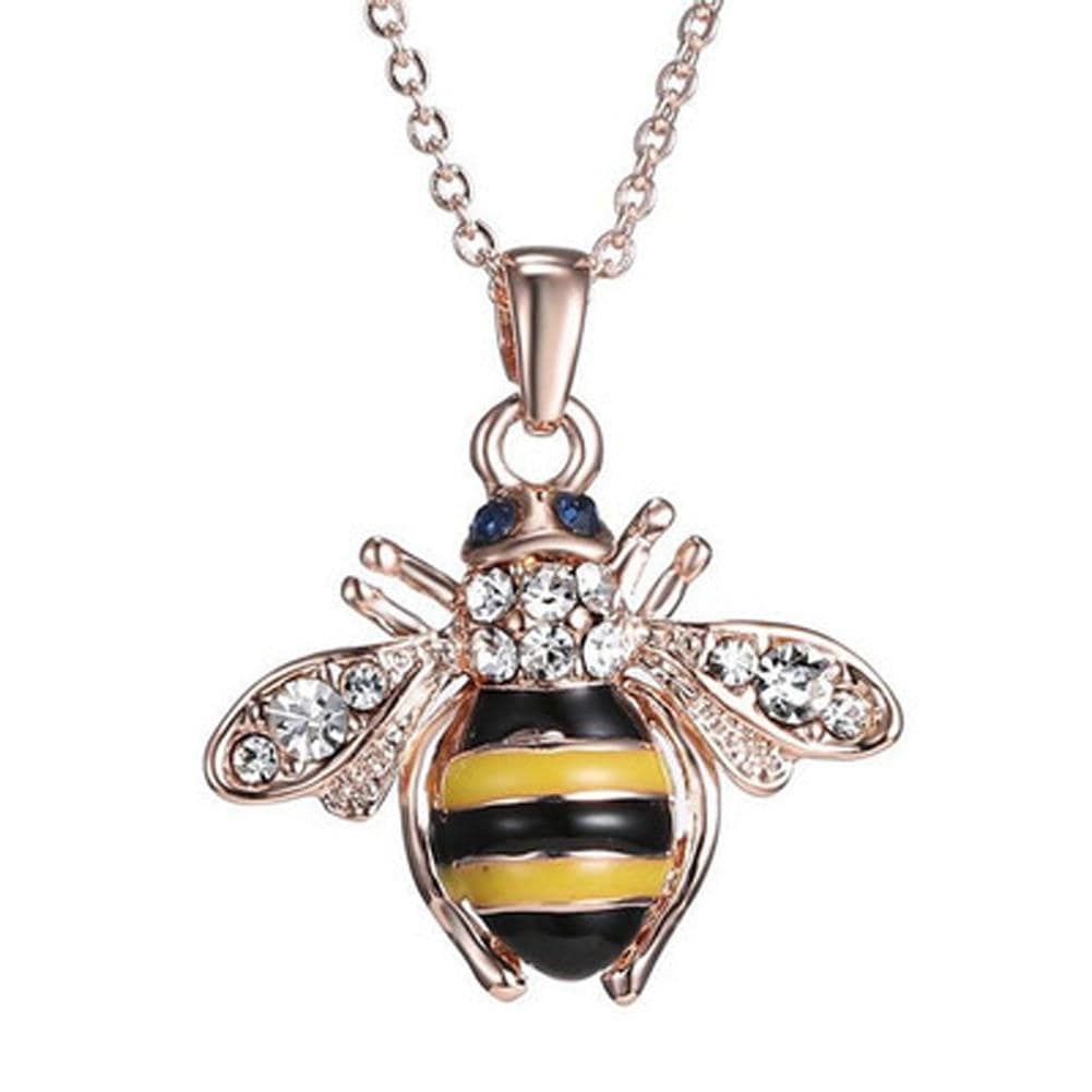 The Pink Pigs Fashion Necklace Necklace Honey Bee Necklace & Earrings with Austrian Elements Crystal