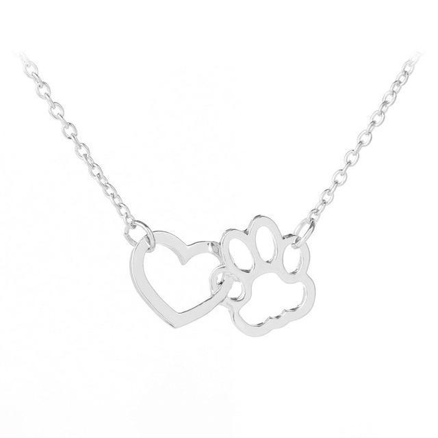The Pink Pigs Fashion Necklace Silver Pet Paw Print and Heart Necklaces Cute Necklace for Pet Lovers