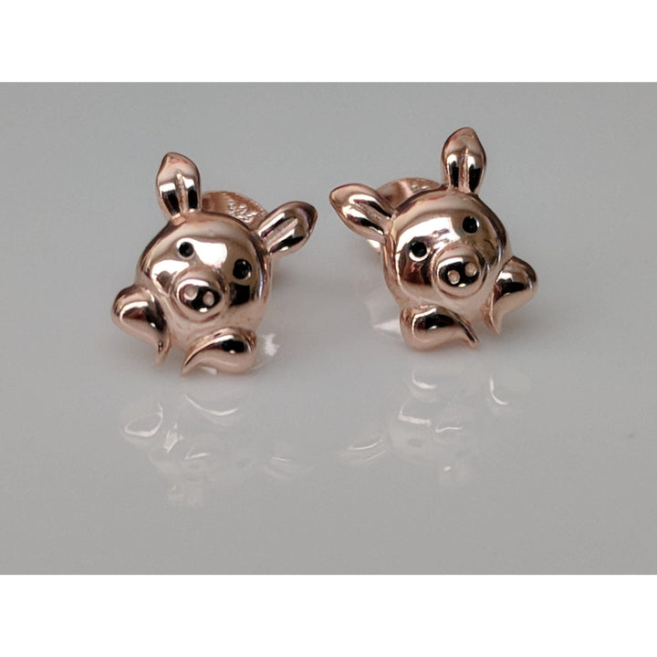 The Pink Pigs Fine Fashion Jewelry-Earrings Pig Stud Earrings "Keep Me In Your Heart" Rose Gold Plated Sterling Silver