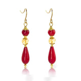 The Pink Pigs Fine Fashion Jewelry-Earrings Red Coral and Citrine REGENZ Gemstone Earrings-Jade, Turquoise, Coral, Citrine, Pearls, Lapis HANDMADE with Love!