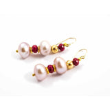 The Pink Pigs Fine Fashion Jewelry-Earrings Ruby And Pearls REGENZ Gemstone Earrings-Jade, Turquoise, Coral, Citrine, Pearls, Lapis HANDMADE with Love!