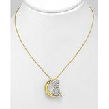 The Pink Pigs Fine Fashion Jewelry-Necklace Cat Gold Moon Cat in the Moon Necklaces with CZ in solid 925 Silver, Elegant and Sweet!