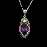 The Pink Pigs Fine Fashion Jewelry-Necklace Genuine Amethyst, Chrome Diopside and Rhodolite .925 Sterling Silver Pendant