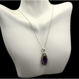 The Pink Pigs Fine Fashion Jewelry-Necklace Genuine Amethyst, Chrome Diopside and Rhodolite .925 Sterling Silver Pendant