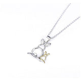 The Pink Pigs Fine Fashion Jewelry-Necklace Sterling Silver Bunny Rabbit Necklace with Pair of CUTE Rabbits!