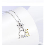 The Pink Pigs Fine Fashion Jewelry-Necklace Sterling Silver Bunny Rabbit Necklace with Pair of CUTE Rabbits!