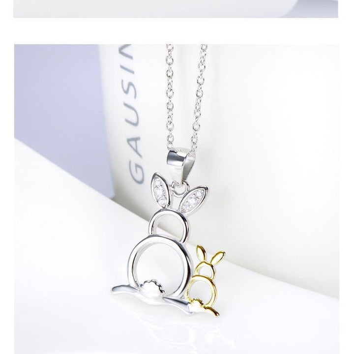 The Pink Pigs Fine Fashion Jewelry-Necklace Sterling Silver Bunny Rabbit Necklace with Pair of CUTE Rabbits!