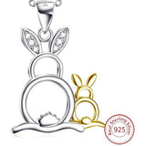 The Pink Pigs Fine Fashion Jewelry-Necklace Sterling Silver Bunny Rabbit Necklace with Pair of CUTE Rabbits!