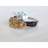 The Pink Pigs Fine Fashion Jewelry-Ring Genuine Citrine and Champagne Diamond Ring 3ct in Sterling Silver Size 7