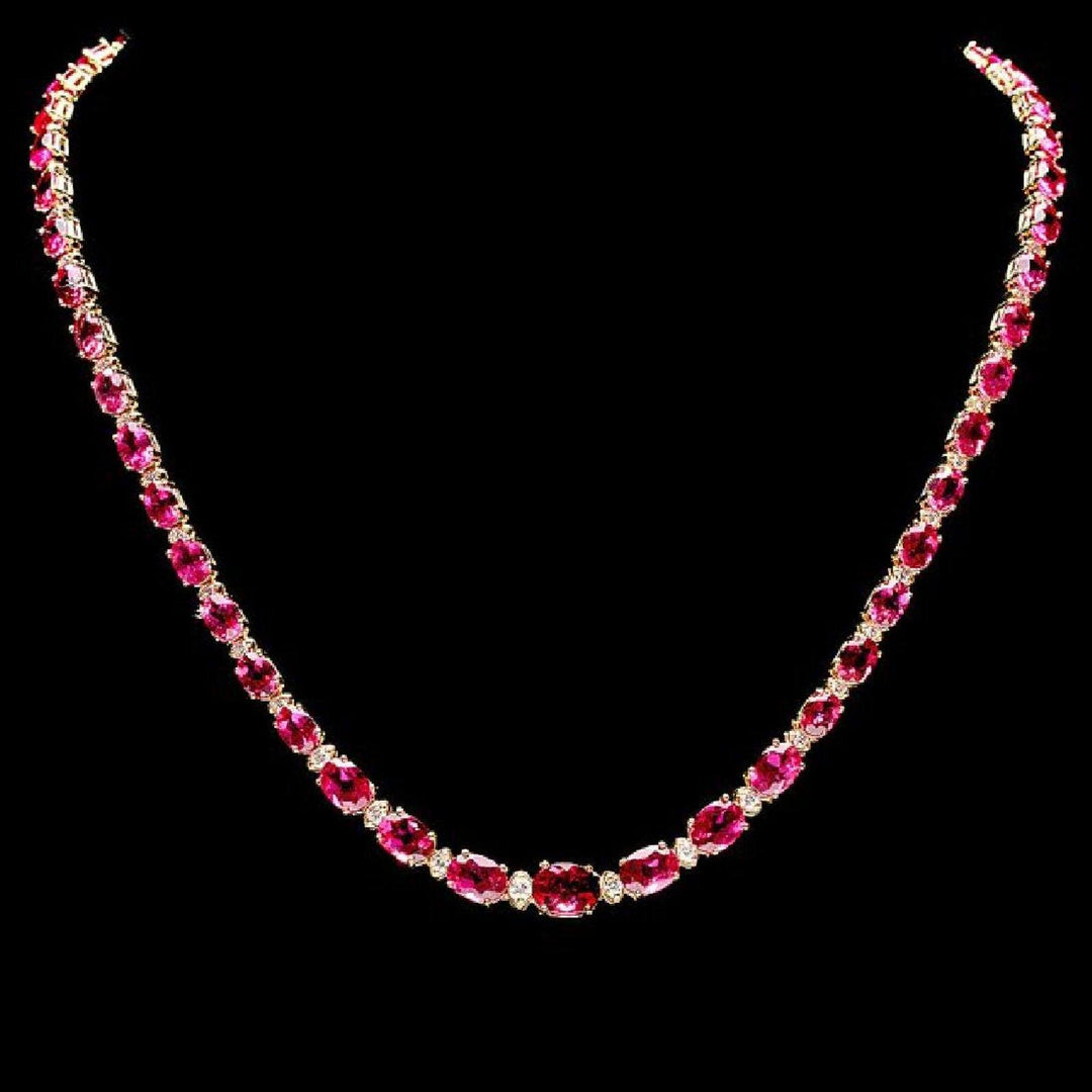 The Pink Pigs Fine Fashion Jewelry SET Pink Tourmaline and Diamond SET, 27.4ctw Necklace & 7.45ctw Earrings in 14K Gold, STUNNING!