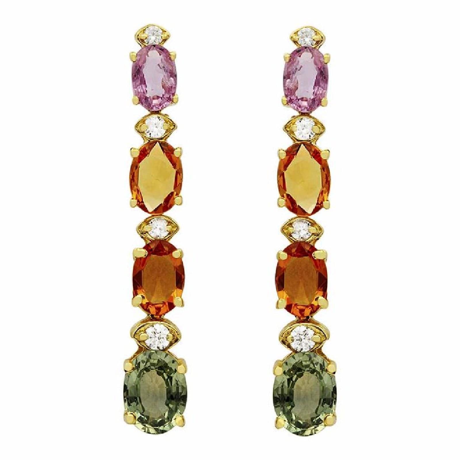 The Pink Pigs Fine Jewelry-Earrings Multi Colored Sapphire & Diamond Rain Drop Earrings 14K Yellow Gold
