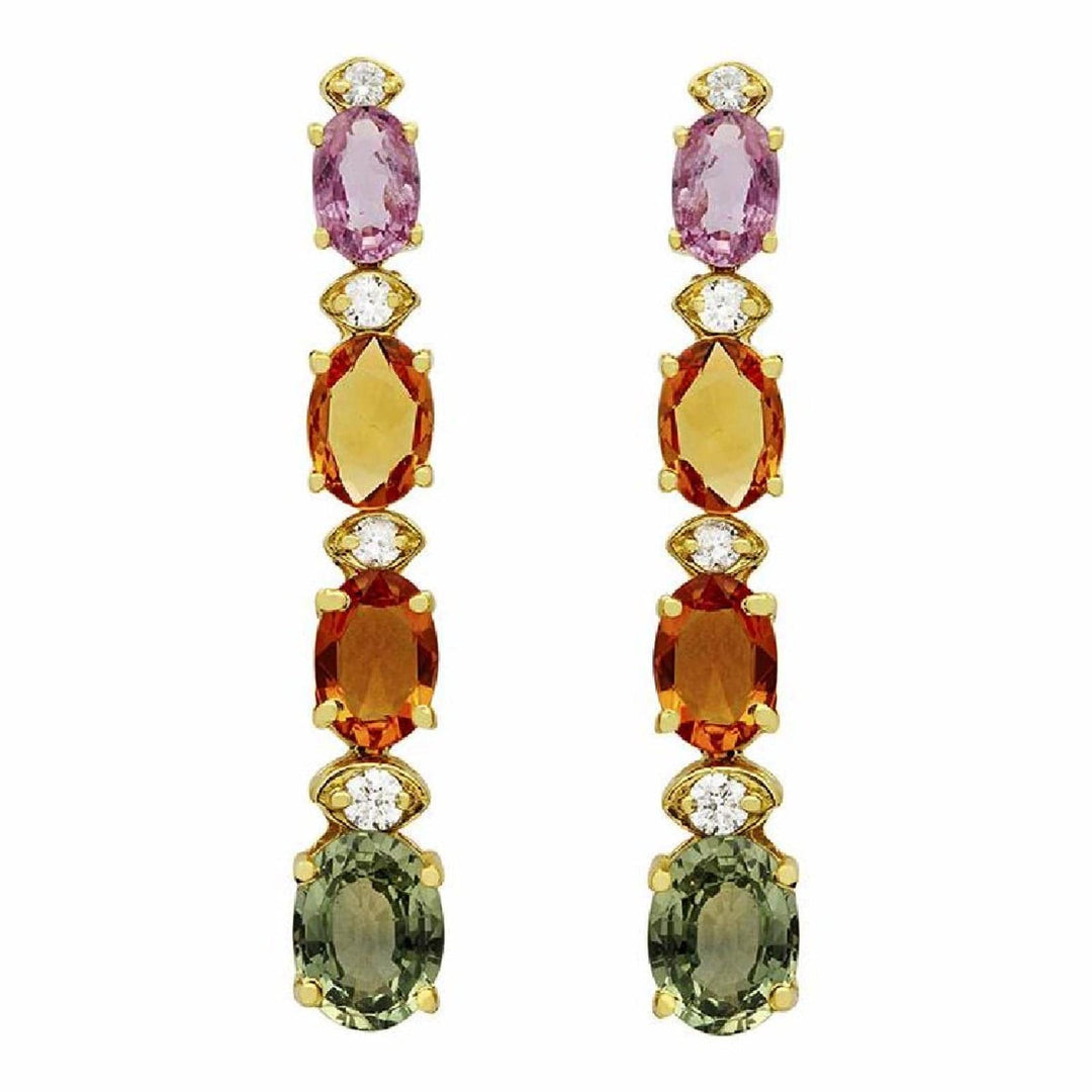 The Pink Pigs Fine Jewelry-Earrings Multi Colored Sapphire & Diamond Rain Drop Earrings 14K Yellow Gold