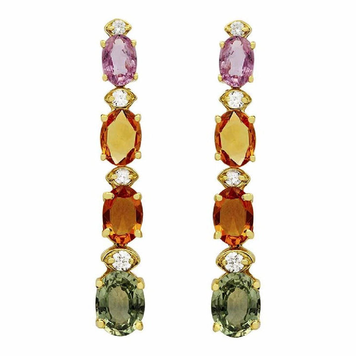The Pink Pigs Fine Jewelry-Earrings Multi Colored Sapphire & Diamond Rain Drop Earrings 14K Yellow Gold