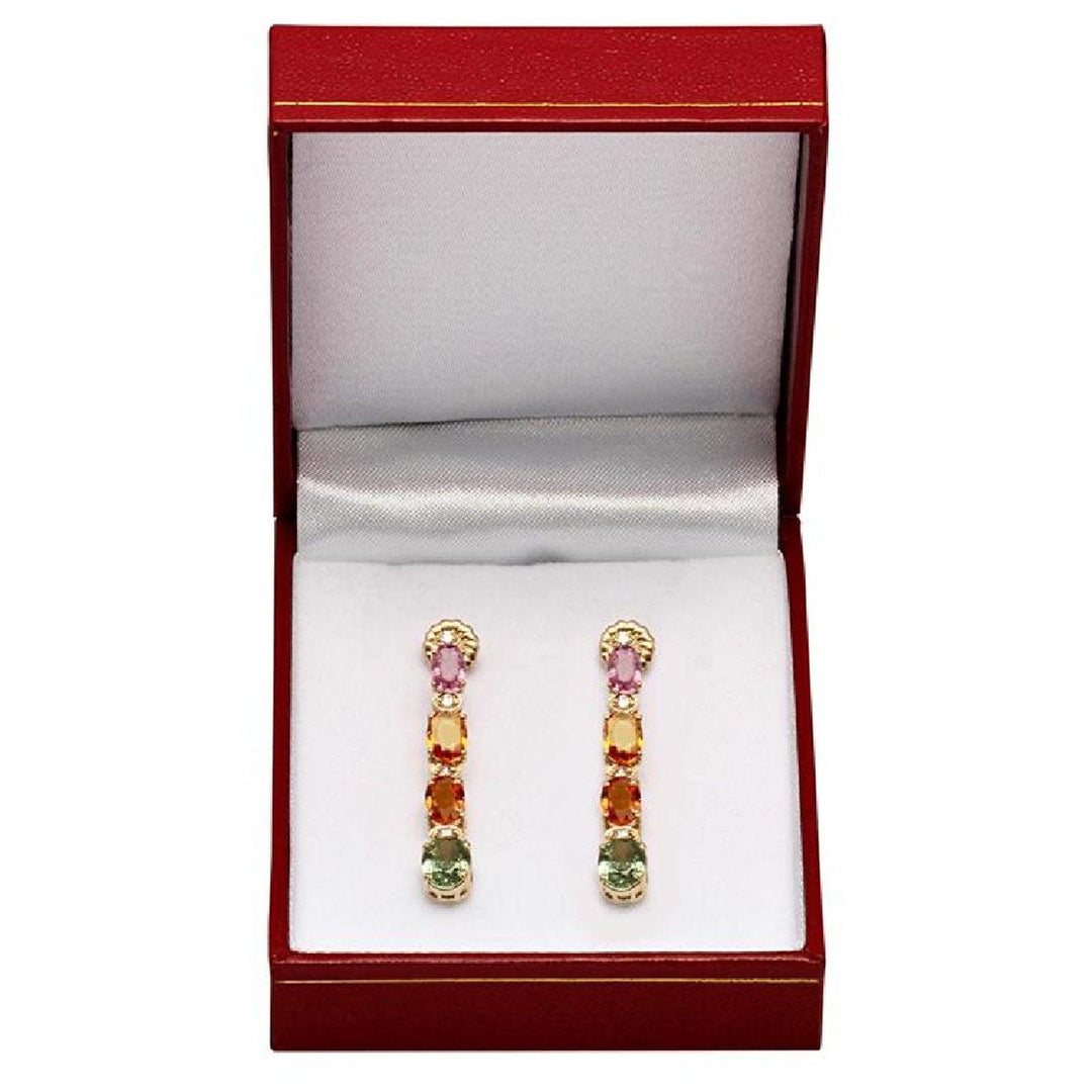 The Pink Pigs Fine Jewelry-Earrings Multi Colored Sapphire & Diamond Rain Drop Earrings 14K Yellow Gold