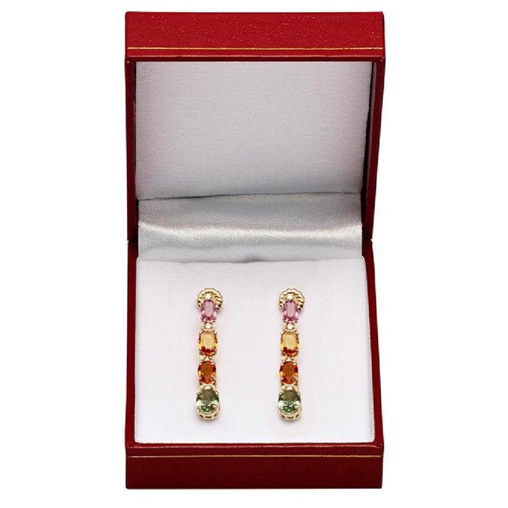 The Pink Pigs Fine Jewelry-Earrings Multi Colored Sapphire & Diamond Rain Drop Earrings 14K Yellow Gold