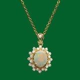 The Pink Pigs Fine Jewelry Necklace Pendant Genuine Opal and Diamond- Pendant