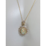 The Pink Pigs Fine Jewelry Necklace Pendant Genuine Opal and Diamond- Pendant