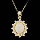 The Pink Pigs Fine Jewelry Necklace Pendant Genuine Opal and Diamond- Pendant