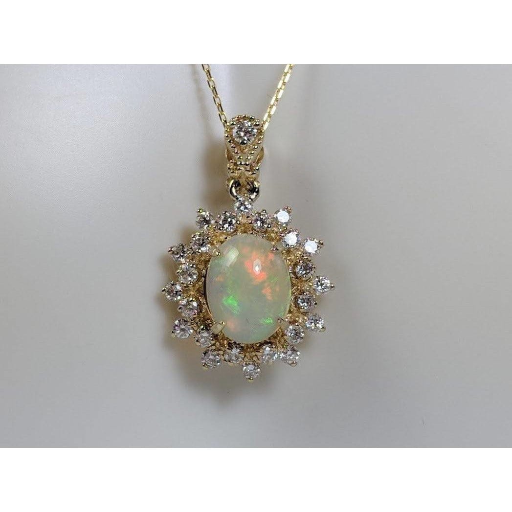 The Pink Pigs Fine Jewelry Necklace Pendant Genuine Opal and Diamond- Pendant