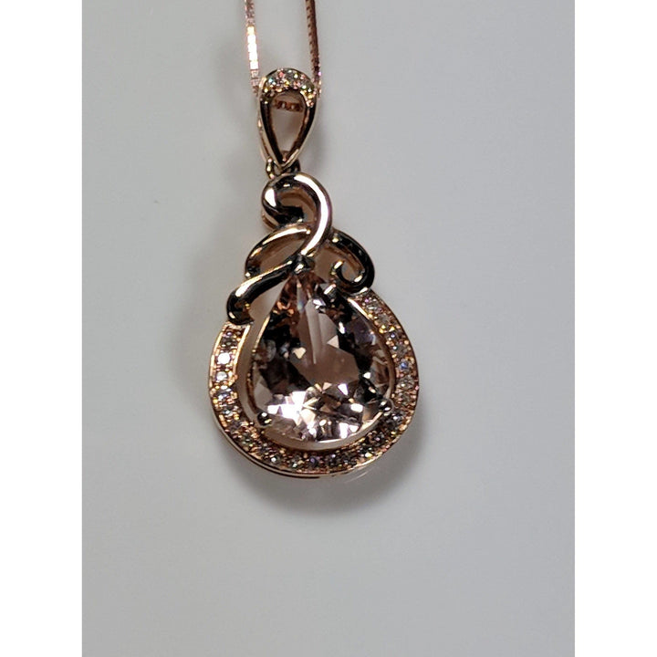 The Pink Pigs Fine Jewelry Necklaces Morganite and Diamond Pendant Necklace in 18K Rose Gold, 2.08ctw